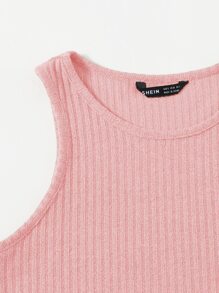 SHEIN EZwear Camiseta sin mangas de canalé liso - Rosa Pálido - Ver 3