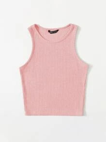SHEIN EZwear Camiseta sin mangas de canalé liso - Rosa Pálido - Ver 5