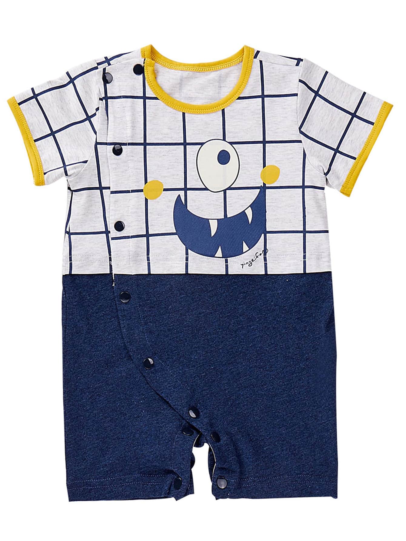 Yingzifang Baby Boy Cartoon Plaid Graphic Romper Shein Eur
