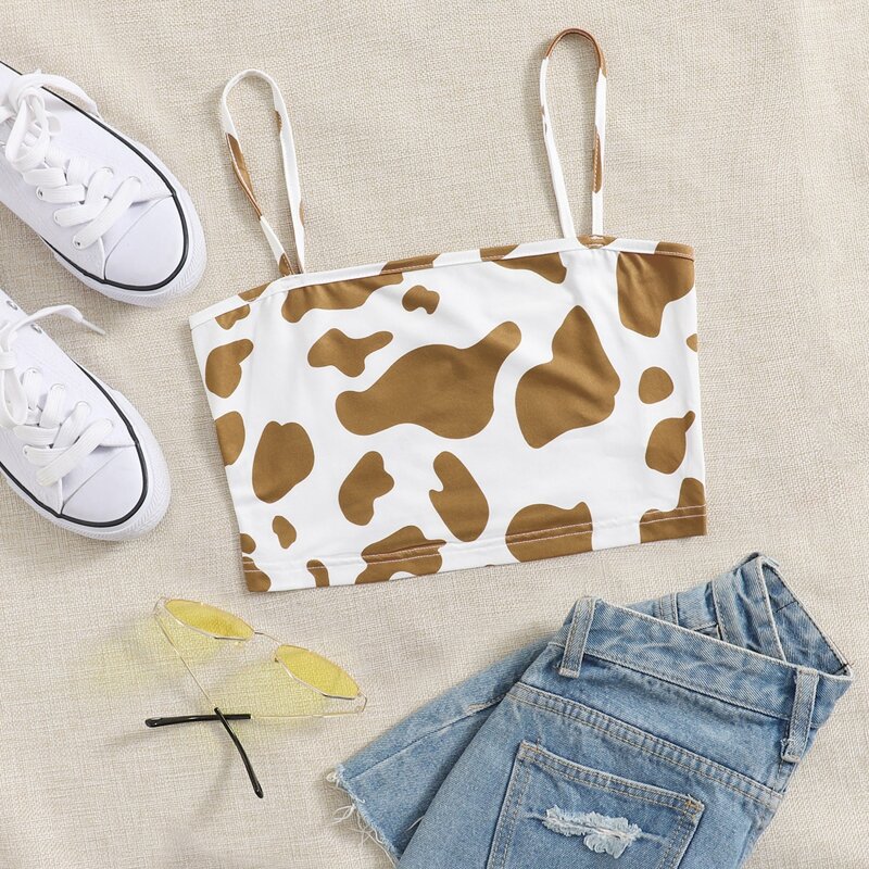 

Cow Print Crop Cami Top, Multicolor