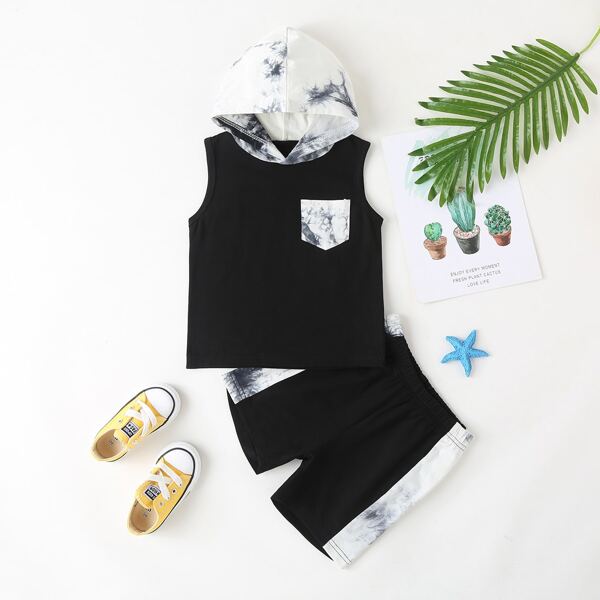 

Toddler Boys Tie Dye Hooded Tank Top & Track Shorts, Black