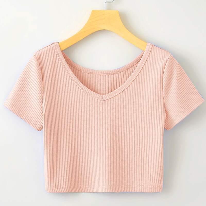 

Solid Ribbed Crop Tee, Baby pink