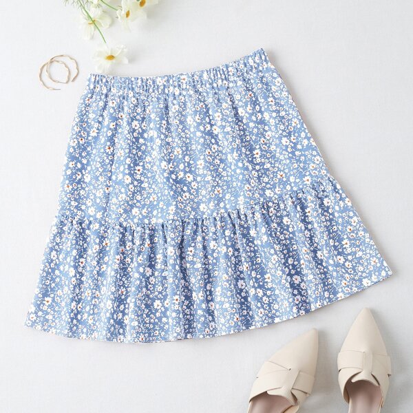 

Ditsy Floral Ruffle Hem Skirt, Baby blue