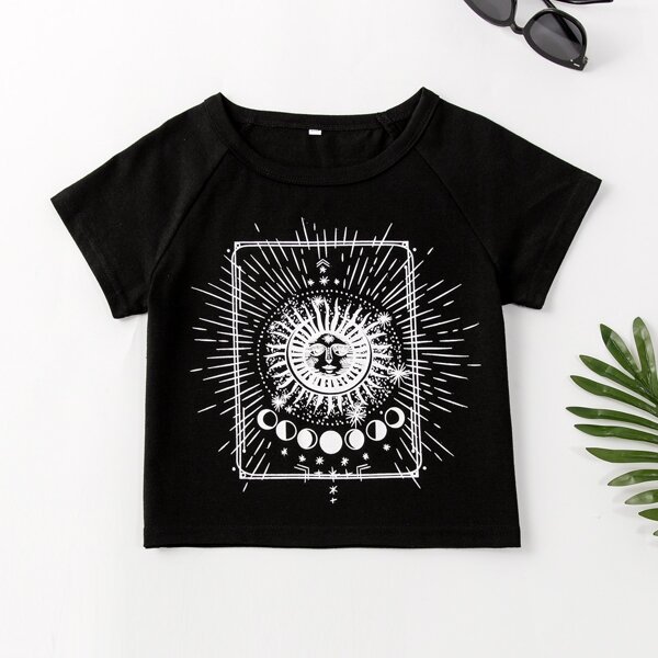 

Toddler Girls Abstract Sun Print Tee, Black