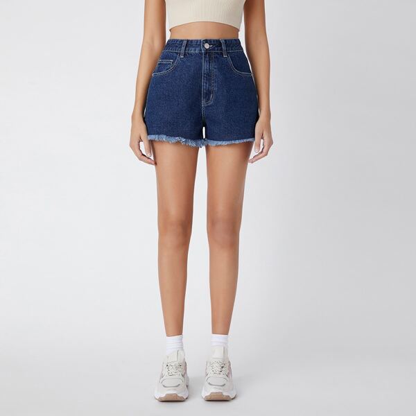 

High-Waist Denim Shorts, Dark wash