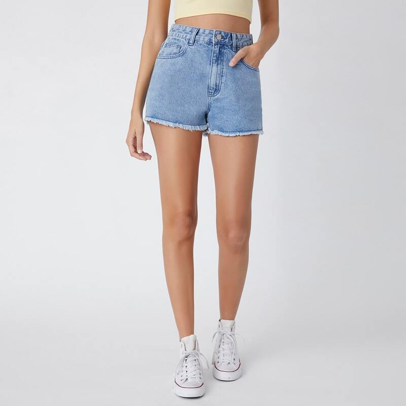 

High-Waist Denim Shorts, Light wash