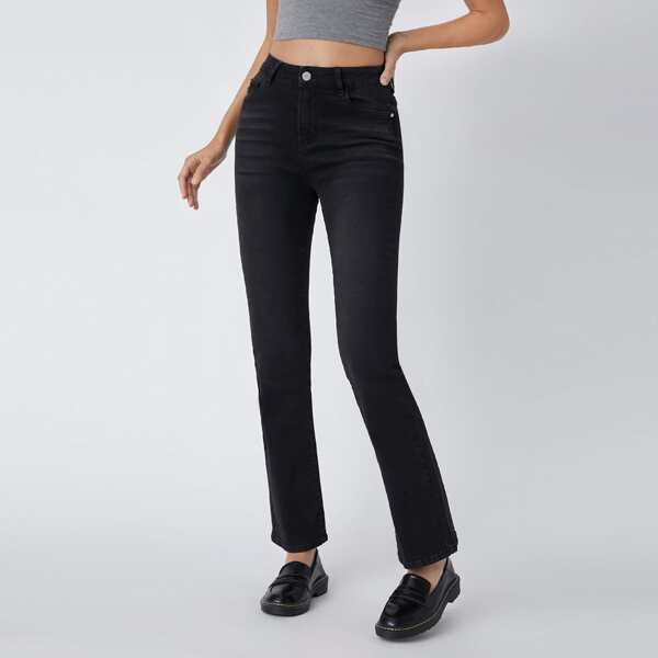 

Vintage High-Waist Denim Slim Flare Jeans, Black