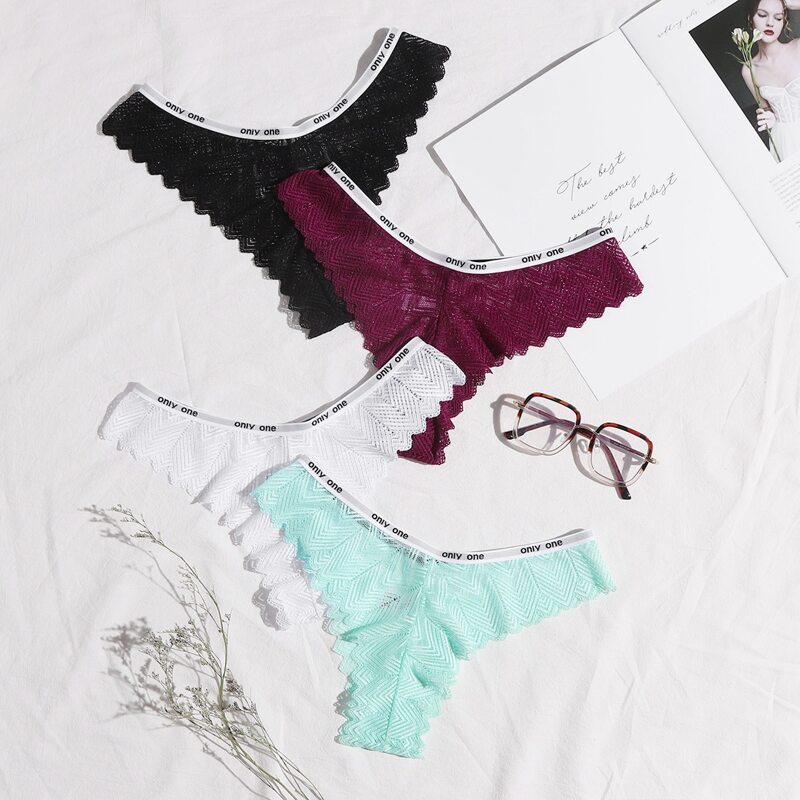 

4pack Letter Tape Lace Panty Set, Multicolor