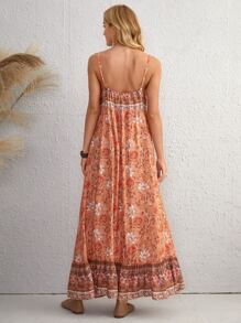 SHEIN VCAY Vestido de tirantes bajo con fruncido floral - Multicolor - Ver 2