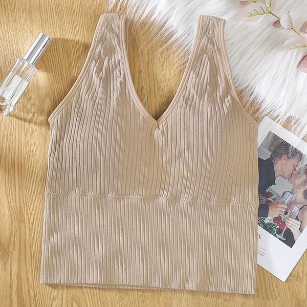 

Girls Rib-knit Solid Bralette, Khaki