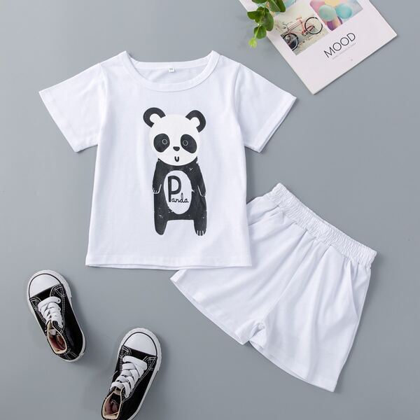 

Toddler Boys Panda Print Tee With Shorts, White