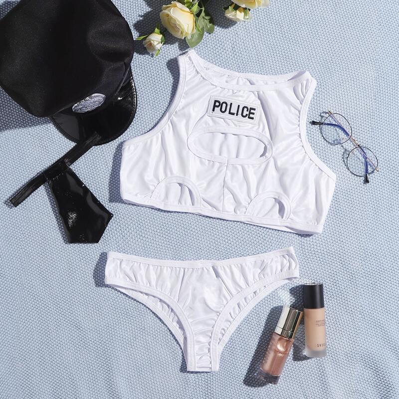 

4pack Cut-out Police Costume Set With Hat, White
