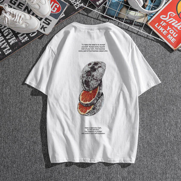 

Men Fruit And Slogan Graphic Tee, White