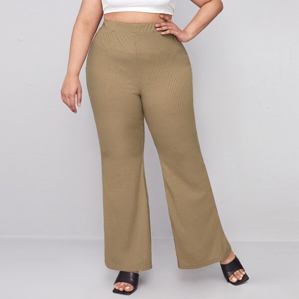 

Plus Ribbed Flare Leg Pants, Khaki