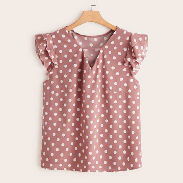 

Plus Polka Dot Butterfly Sleeve Blouse, Dusty pink