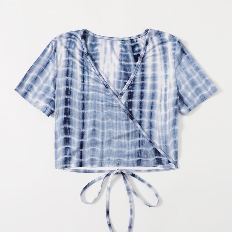 

Tie Dye Wrap Crop Top, Blue and white