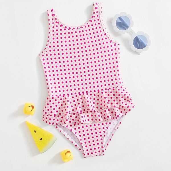 

Toddler Girls Polka Dot Ruffle One Piece Swimsuit, Multicolor
