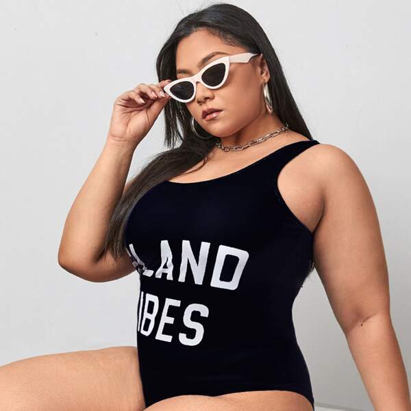 

Plus Letter Graphic One Piece Swimsuit, Black