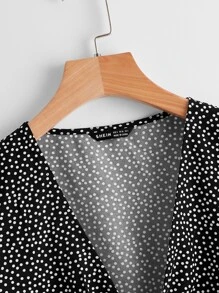 Soleia Tie Front Ruffle Hem Polka Dot Top