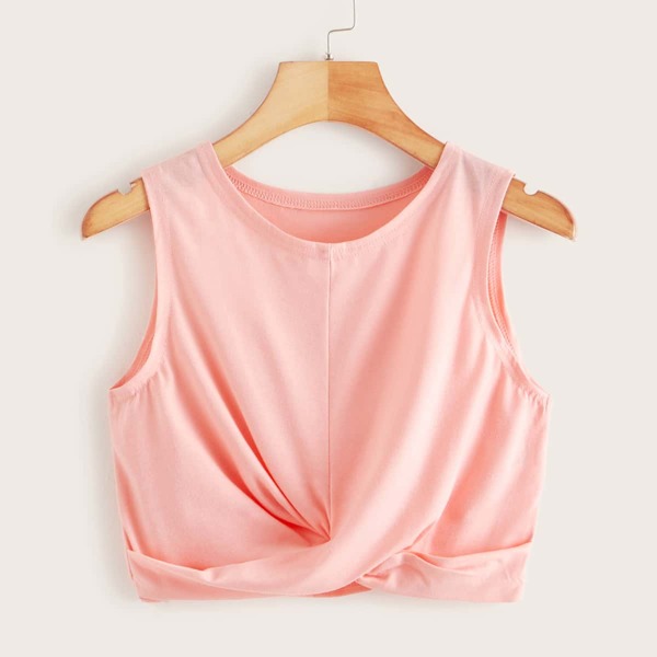 

Twist Hem Crop Tank Top, Baby pink