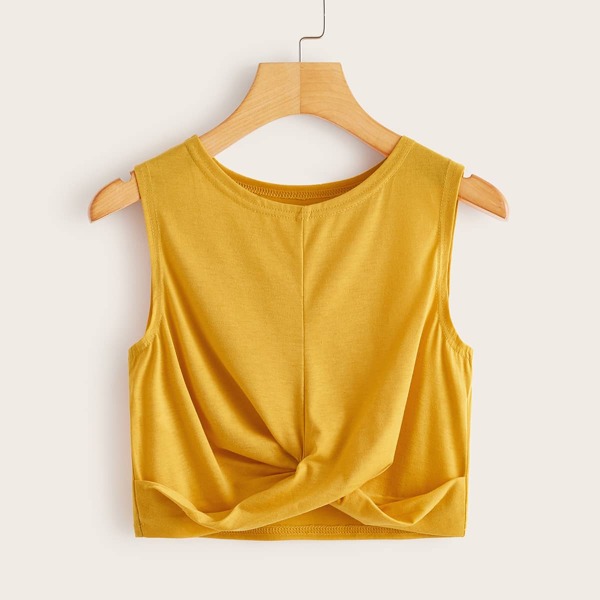

Twist Hem Crop Tank Top, Yellow