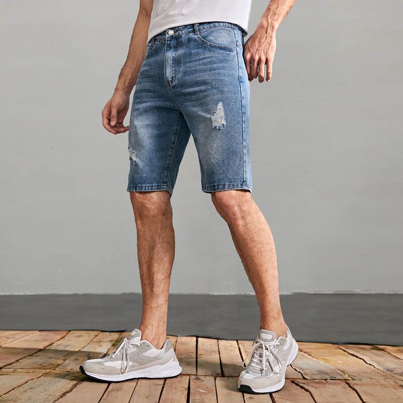 

Guys Ripped Straight Leg Denim Shorts, Medium wash