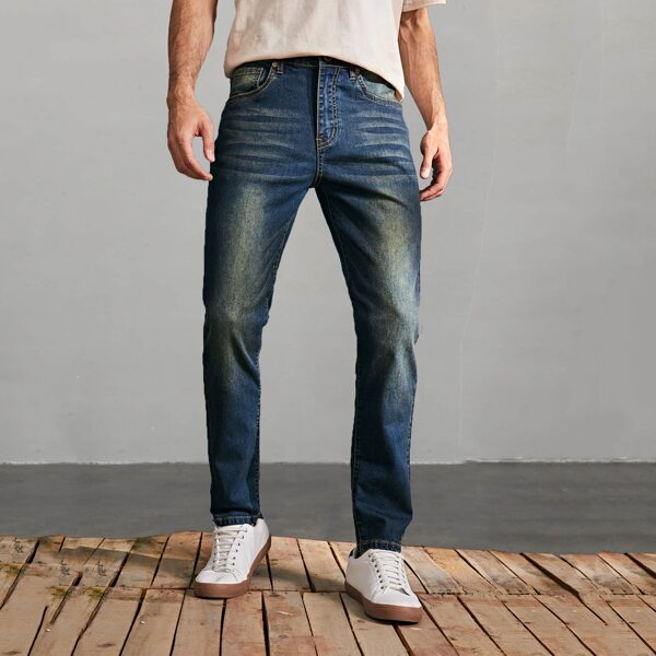 

Men Cat Whisker Washed Jeans, Dark wash