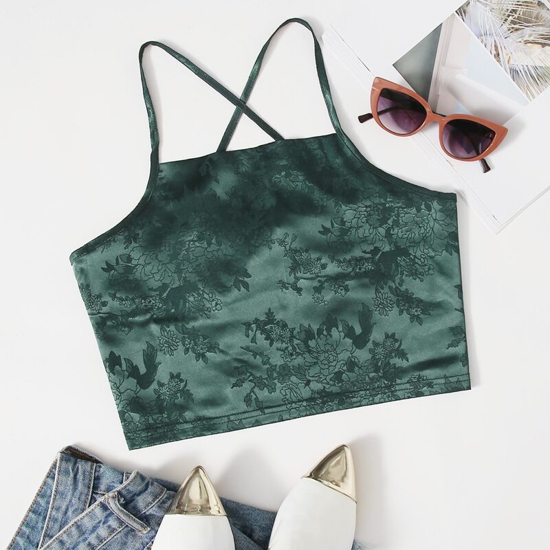 

Jacquard Satin Cami Top, Dark green
