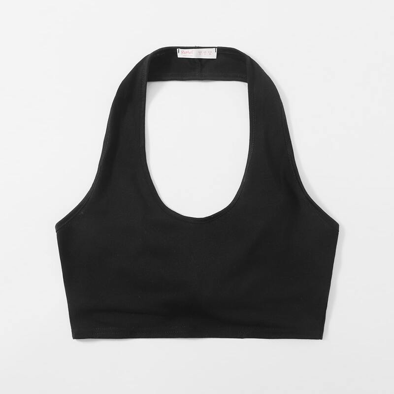 

Solid Crop Halter Top, Black