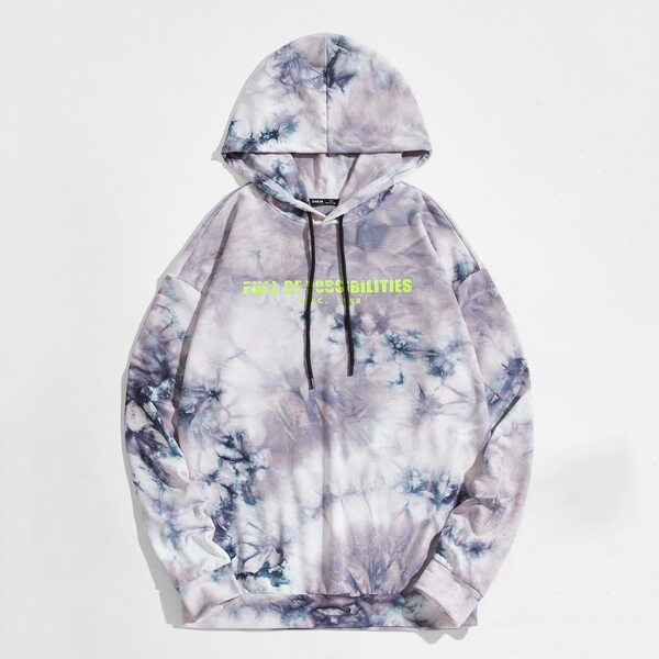 

Men Letter Graphic Tie Dye Hoodie, Multicolor