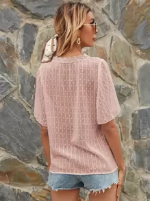 Blouse unicolore avec appliques - Vieux Rose - Voir 2