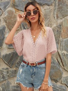 Blouse unicolore avec appliques - Vieux Rose - Voir 4