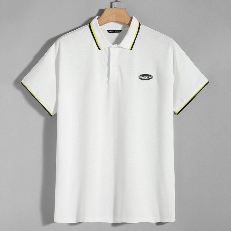 

Guys Contrast Trim Patch Detail Polo Shirt, White