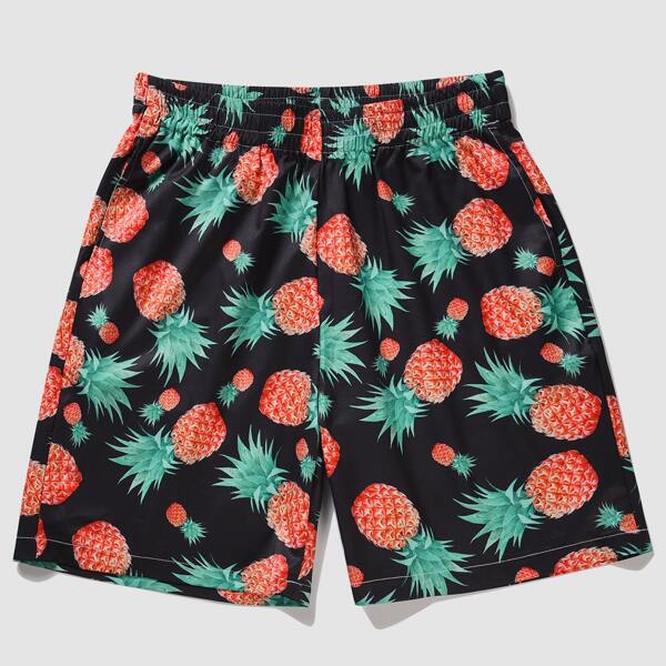 

Men Allover Pineapple Print Shorts, Multicolor