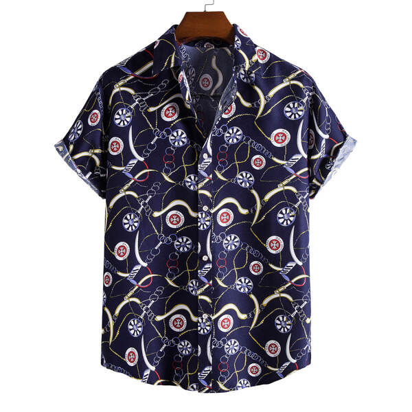 

Men 1pc Graphic & Chain Print Shirt, Multicolor