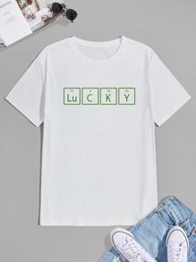 Manfinity تي شيرت منخفض الكتف بجرافيك عبارة للرجال