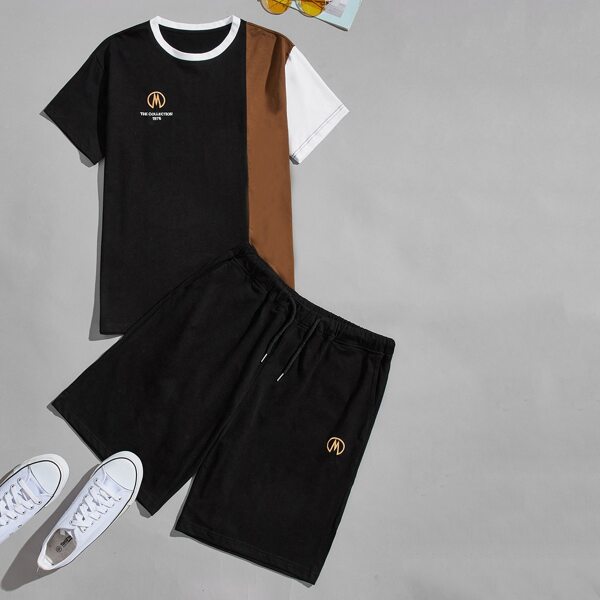 

Men Letter Graphic Tee & Track Shorts, Multicolor