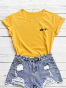 SHEIN Unity Camiseta con estampado de luna y montaña - Amarillo - Ver 1