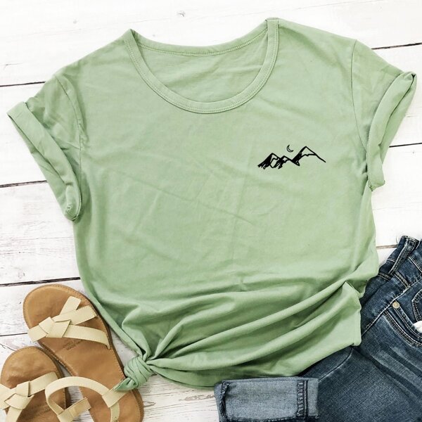 

Moon And Mountain Print Tee, Army green