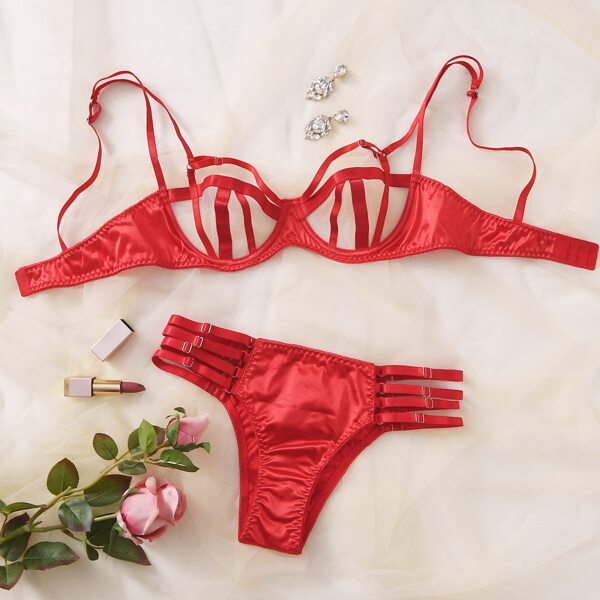 

Cut-out Underwire Lingerie Set, Red