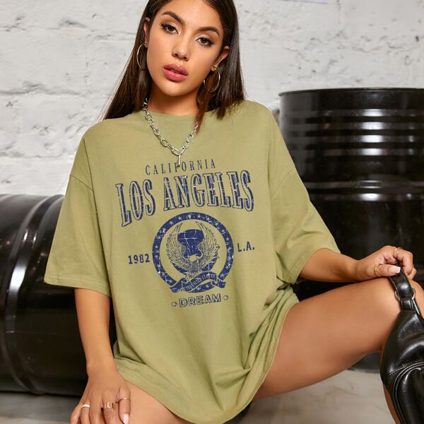 

Letter Graphic Drop Shoulder Oversized Tee, Army green