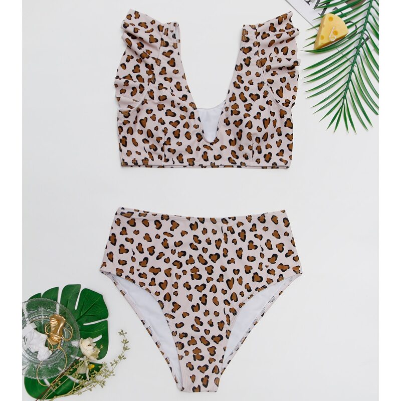

Ruffle Trim High Waisted Bikini Swimsuit, Multicolor