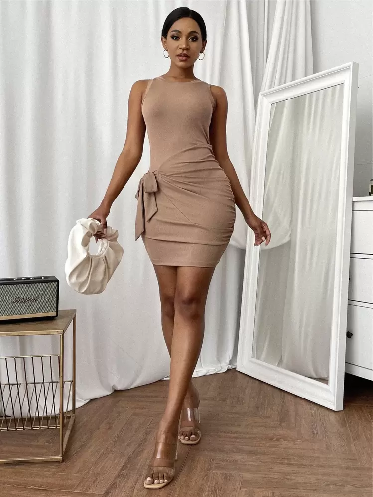 tie front bodycon dress Caught You Looking Tie-Front Mini Dress