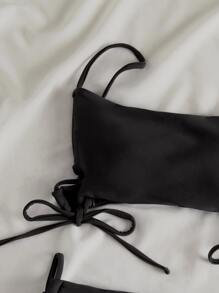 Tie Side Bandeau Bikini Set For Summer Beach Vacation - Black - View 4