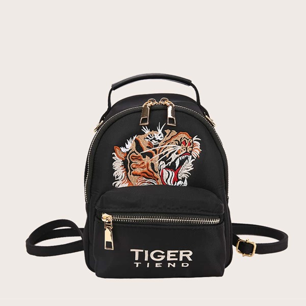 

Tiger Embroidered Backpack, Black