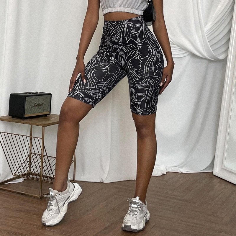 

Stick Figure Graphic Biker Shorts, Black and white