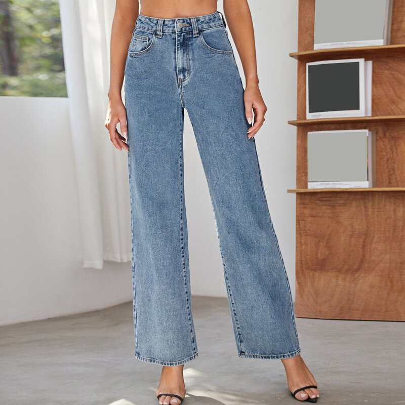 

High-Waisted Pocket Side Wide Leg Jeans, Medium wash