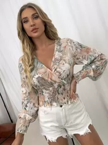 SHEIN Unity 印花打褶燈籠袖上衣 - 彩色 - 查看 3