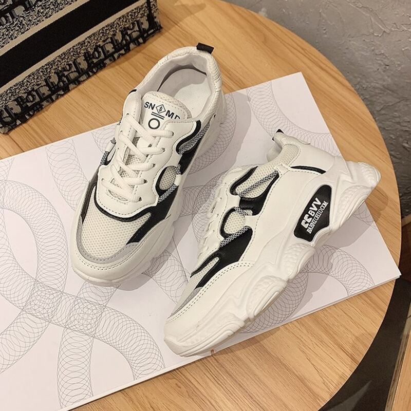 

Lace-up Mesh Chunky Sneakers, Beige