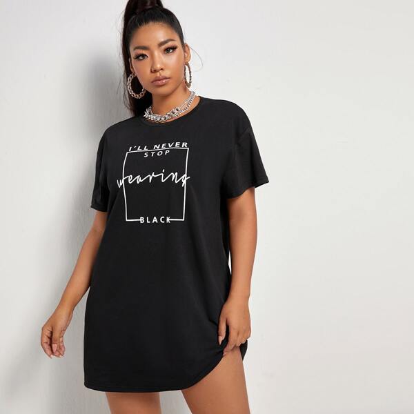 

Plus Slogan Graphic Tee Dress, Black